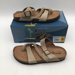 Mountain Sole Womens Tan Leather Braided Toe Loop Sandals 990458308 Size 8 NEW